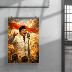 Sukarno proclaiming Indonesian independence at microphone poster 4