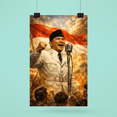 Sukarno proclaiming Indonesian independence at microphone poster 6