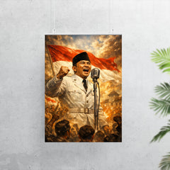 Sukarno proclaiming Indonesian independence at microphone poster 7