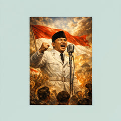 Sukarno proclaiming Indonesian independence at microphone poster 8