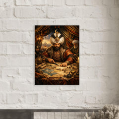 Suleiman the Magnificent in campaign tent maps metal print mockup