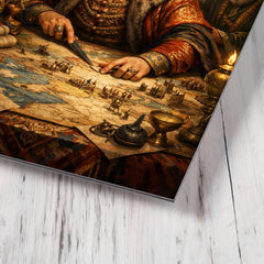 Suleiman the Magnificent in campaign tent maps metal print mockup