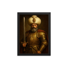 Suleiman the Magnificent in imperial armor framed print on a plain backdrop in size 12"x16".