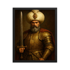 Suleiman the Magnificent in imperial armor framed print on a plain backdrop in size 16"x20".