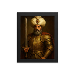 Suleiman the Magnificent in imperial armor framed print on a plain backdrop in size 8"x10".