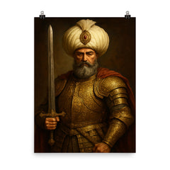 Suleiman the Magnificent in imperial armor poster on a plain backdrop in size 8"x10".