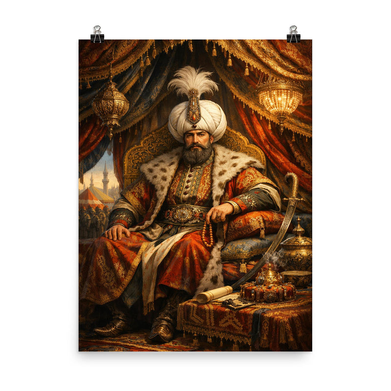 Suleiman the Magnificent in imperial tent poster on a plain backdrop in size 8
