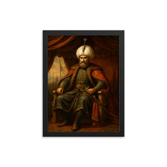 Suleiman the Magnificent in imperial war tent framed print on a plain backdrop in size 12"x16".