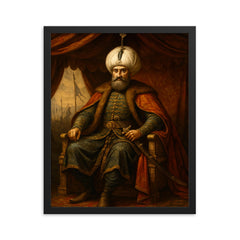 Suleiman the Magnificent in imperial war tent framed print on a plain backdrop in size 16"x20".
