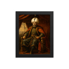 Suleiman the Magnificent in imperial war tent framed print on a plain backdrop in size 8"x10".