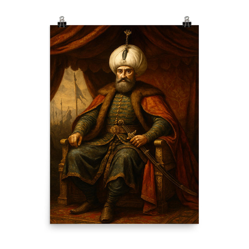 Suleiman the Magnificent in imperial war tent poster on a plain backdrop in size 8