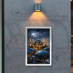 Sultan Ahmed night rain over blue domes poster 2