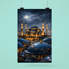 Sultan Ahmed night rain over blue domes poster 6