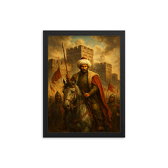 Sultan Mehmed II before Constantinople walls framed print on a plain backdrop in size 12"x16".