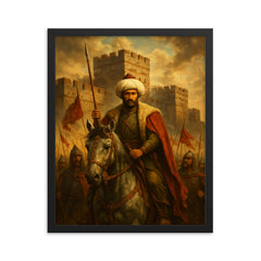 Sultan Mehmed II before Constantinople walls framed print on a plain backdrop in size 16"x20".