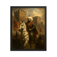 Sultan Mehmed II before Constantinople walls framed print on a plain backdrop in size 16"x20".