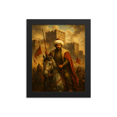 Sultan Mehmed II before Constantinople walls framed print on a plain backdrop in size 8"x10".