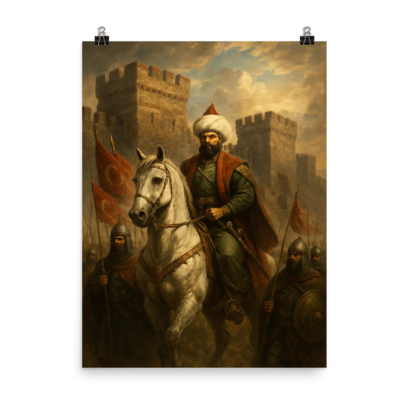 Sultan Mehmed II before Constantinople walls poster on a plain backdrop in size 8