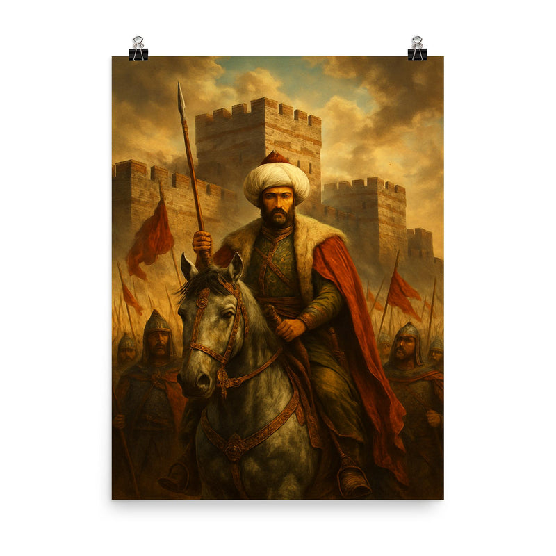 Sultan Mehmed II before Constantinople walls poster on a plain backdrop in size 8