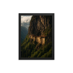 Sumela Monastery Clifftop Turkey framed print on a plain backdrop in size 12"x16".