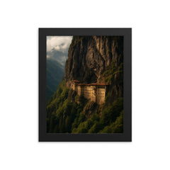 Sumela Monastery Clifftop Turkey framed print on a plain backdrop in size 8"x10".