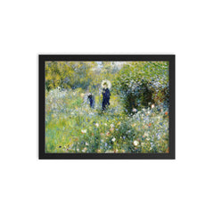 Summer Landscape, or Woman with a Parasol in a Garden by Pierre Auguste Renoir framed print on a plain backdrop in size 12"x16".