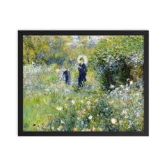 Summer Landscape, or Woman with a Parasol in a Garden by Pierre Auguste Renoir framed print on a plain backdrop in size 16"x20".