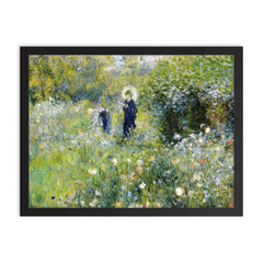 Summer Landscape, or Woman with a Parasol in a Garden by Pierre Auguste Renoir framed print on a plain backdrop in size 18"x24".