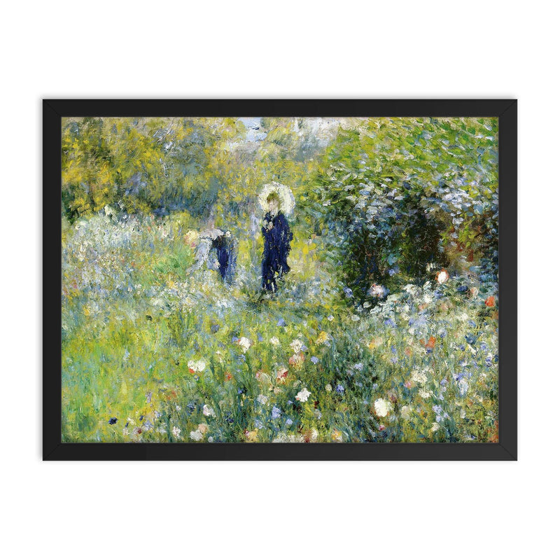 Summer Landscape, or Woman with a Parasol in a Garden by Pierre Auguste Renoir framed print on a plain backdrop in size 18