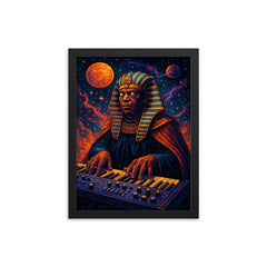 Sun Ra cosmic pharaoh at interstellar keyboard framed print on a plain backdrop in size 12"x16".