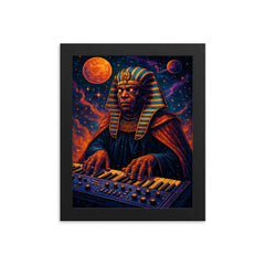 Sun Ra cosmic pharaoh at interstellar keyboard framed print on a plain backdrop in size 8"x10".