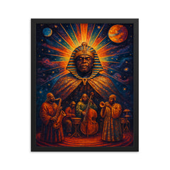Sun Ra cosmic pharaoh bandstand framed print on a plain backdrop in size 16"x20".