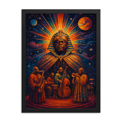 Sun Ra cosmic pharaoh bandstand framed print on a plain backdrop in size 18"x24".