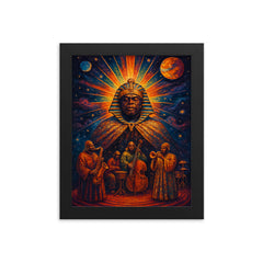 Sun Ra cosmic pharaoh bandstand framed print on a plain backdrop in size 8"x10".