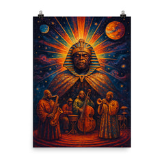 Sun Ra cosmic pharaoh bandstand poster on a plain backdrop in size 8"x10".