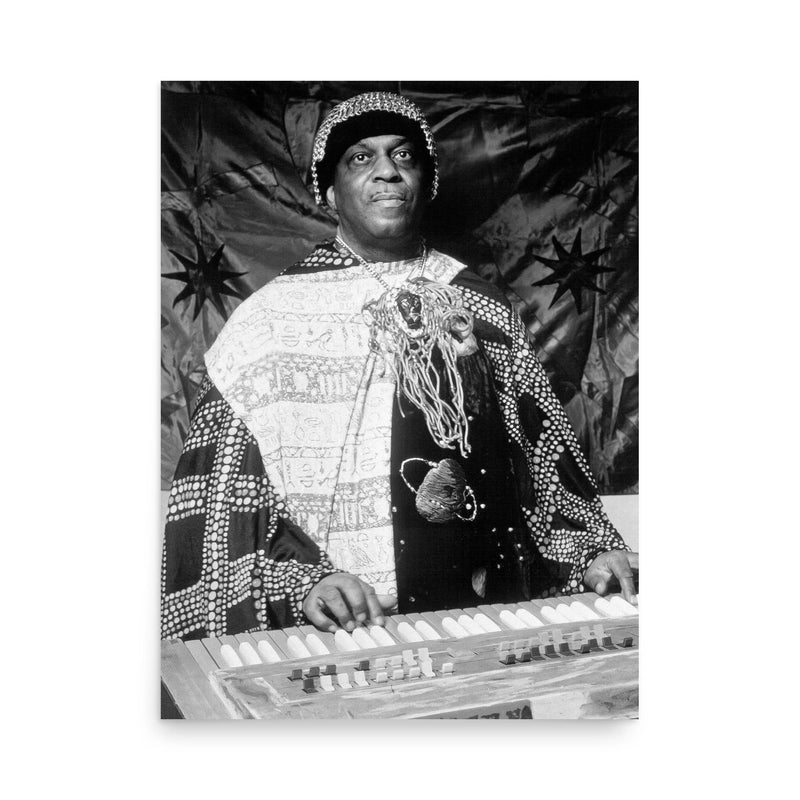 Sun Ra poster on a plain backdrop in size 18