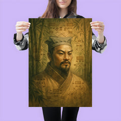 Sun Tzu ghosted over bamboo war diagrams poster 3