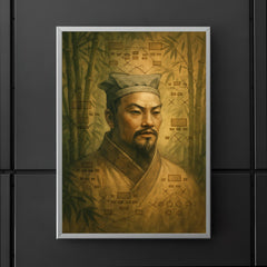 Sun Tzu ghosted over bamboo war diagrams poster 5