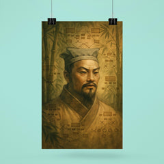 Sun Tzu ghosted over bamboo war diagrams poster 6