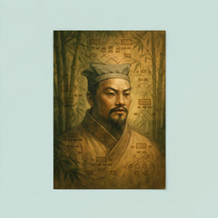 Sun Tzu ghosted over bamboo war diagrams poster 8