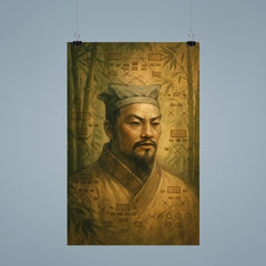 Sun Tzu ghosted over bamboo war diagrams poster 9