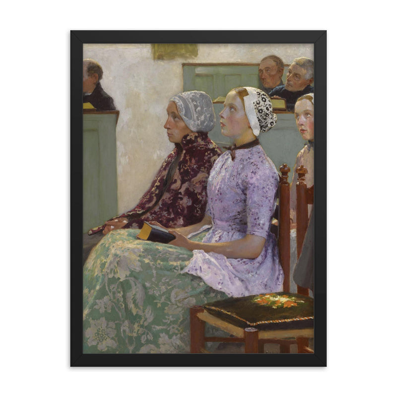 Sunday Mass by Gari Melchers framed print on a plain backdrop in size 18