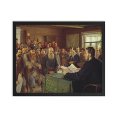 Sunday Reading in a Village School by Nikolay Bogdanov-Belsky framed print on a plain backdrop in size 16"x20".