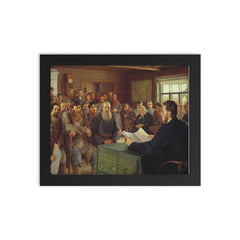 Sunday Reading in a Village School by Nikolay Bogdanov-Belsky framed print on a plain backdrop in size 8"x10".