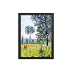 Sunlight Effect Under the Poplars by Claude Monet, 1887 framed print on a plain backdrop in size 12"x16".