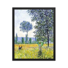 Sunlight Effect Under the Poplars by Claude Monet, 1887 framed print on a plain backdrop in size 16"x20".