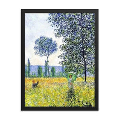 Sunlight Effect Under the Poplars by Claude Monet, 1887 framed print on a plain backdrop in size 18"x24".