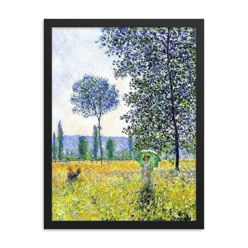 Sunlight Effect Under the Poplars by Claude Monet, 1887 framed print on a plain backdrop in size 18