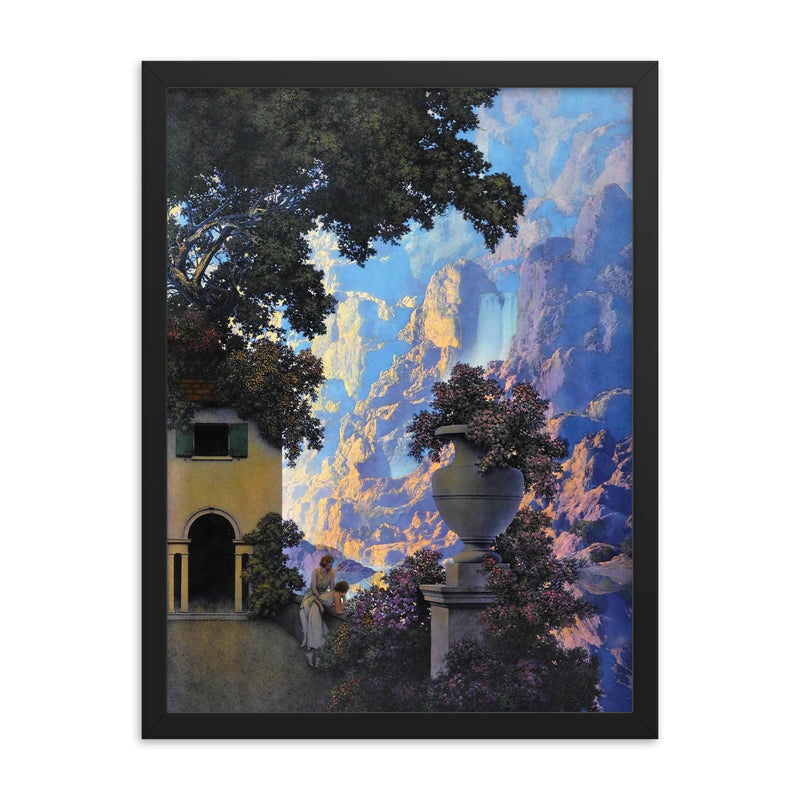 Sunrise by Maxfield Parrish framed print on a plain backdrop in size 18