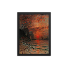 Sunset over the Fjord by Adelsteen Normann, 1918 framed print on a plain backdrop in size 12"x16".